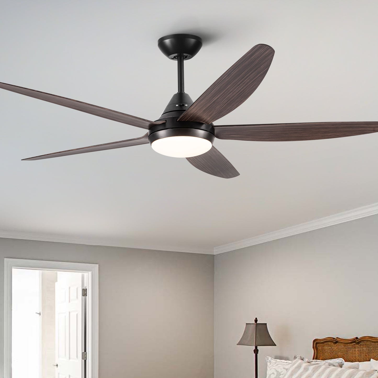 YUHAO 56 In Intergrated LED Ceiling Fan Lighting with Brown Wood Grain ABS Blade