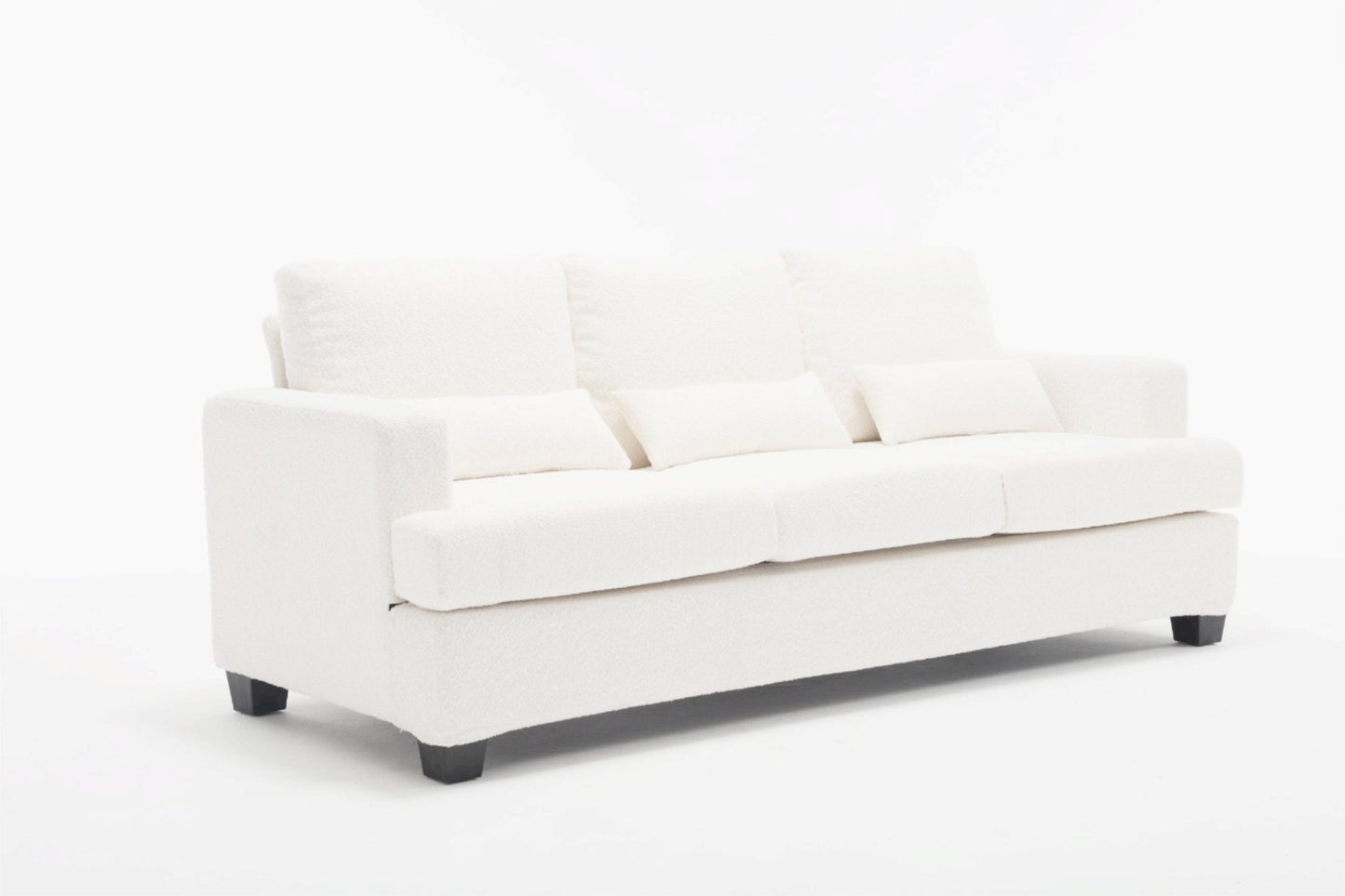 [VIDEO PROVIDED] 88.4" Length Modern Sofas Couches for Living Room, Sofas & couches with Square Armrest, Removable back Cushion and 3pcs waist pillow  (White&Gray Fabric)