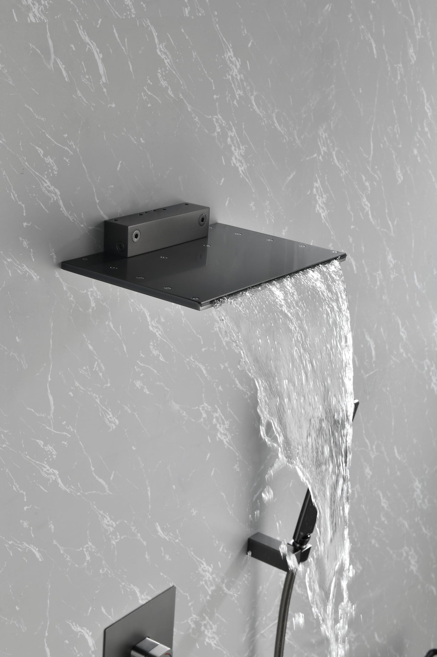 Waterfall Spout Wall Mounted shower  with Handheld   Shower  Systems  Gun Gray Metal