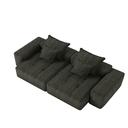 Modern Oversized Modular Sectional Sofa with 2 Chaise Lounge and 2 Armrest, Sparkling Chenille Fabric Soft Cushion Sofa with 4 Pillows, 4 PCS DIY Combination Tufted Sofa, No Assembly Required, BLACK