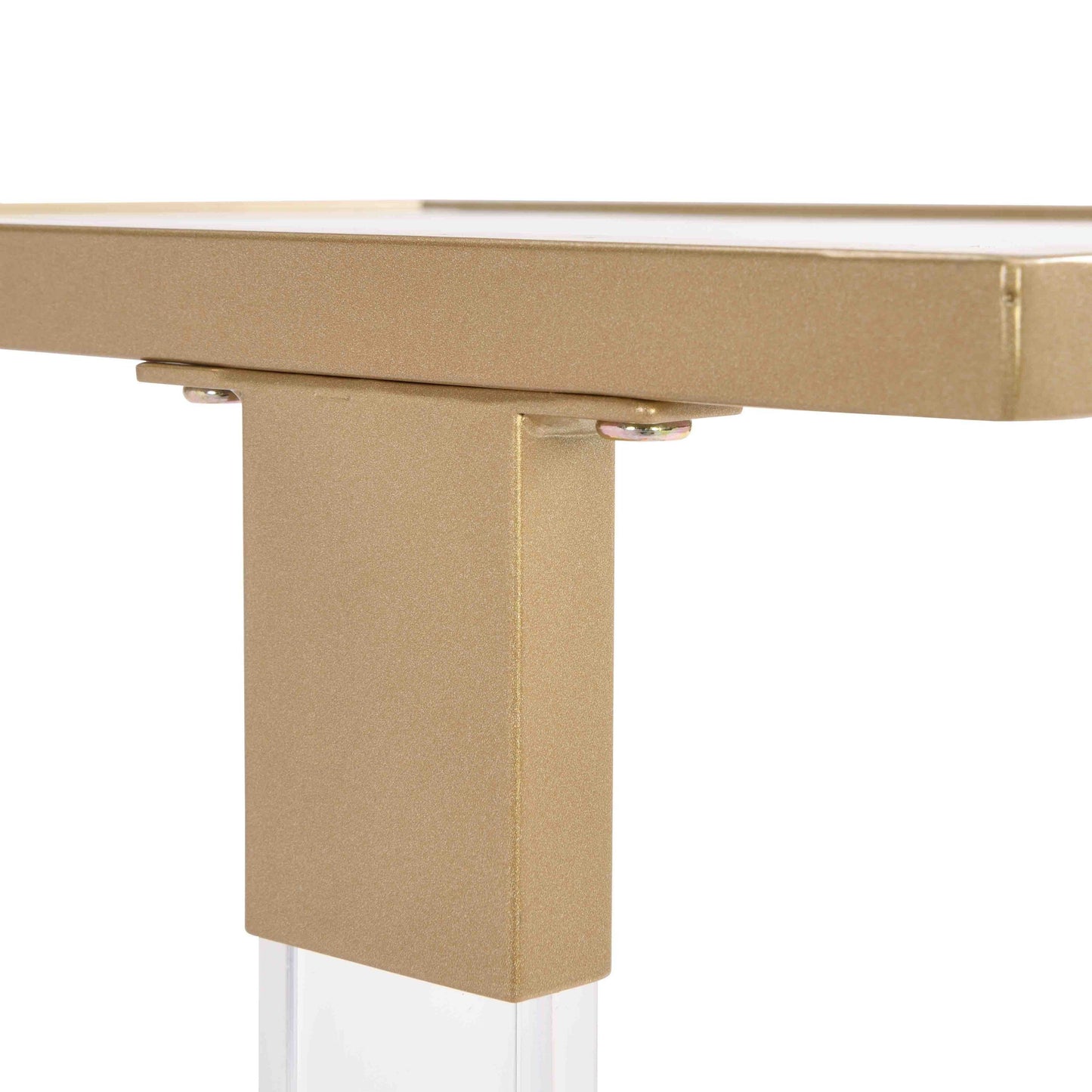 W82153574 Golden Side Table, Acrylic Sofa Table, Glass Top C Shape Square Table with Metal Base for Living Room, Bedroom, Balcony Home and Office