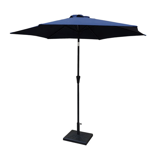 Outdoor Aluminum Patio Umbrella with Resin Base, Push Button Tilt and Crank Lift, Navy Blue, 8.8 feet