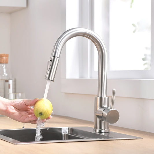 Sink Faucet, Brushed Nickel Kitchen Faucets with Pull Down Sprayer, Bathroom Sink Faucets Mini Bar Prep Faucet