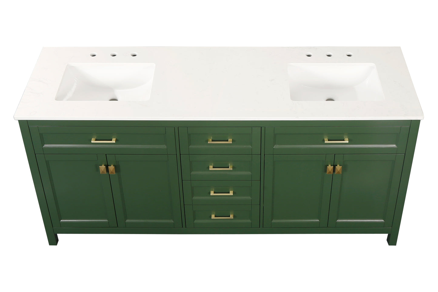 Combinación de lavabo de tocador con encimera de mármol, gabinete de lavabo de baño y tocadores de baño para decoración del hogar - Tocador verde completamente ensamblado de 72 pulgadas con fregadero 23V03-72VG