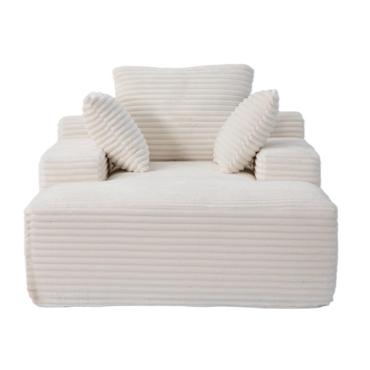 Oversized Chaise Lounge Chair Cozy Cloud Couch, Modern Plush Corduroy Upholstered Sleeper Sofa Daybed with 3 Throw Pillows and Wide Armrest for Living Room, No Assembly Required,White