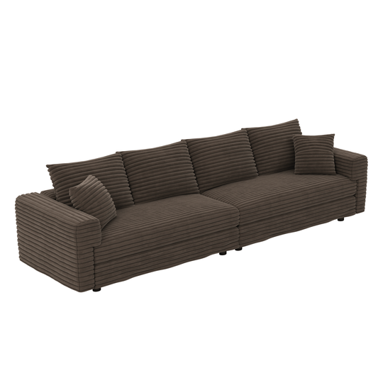 102.4 ' Plush Corduroy 4-Seat Sofa,Modern Comfy Upholstered Sofa Cloud Couch,Deep Seat Couches with Soft Pillows,Convertible Deep Seat Sofa Lounge Chair for Living Room Bedroom,Apartment,Office,Camel