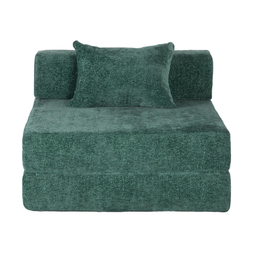 Compression Sofa,Convertible Floor Sofa Bed with Fixed-Shape Frame,Single Seater Boneless Modular Sectional Sofa,No Assembly Required,Chenille fabric,for Living Room Bedroom,Dark Green