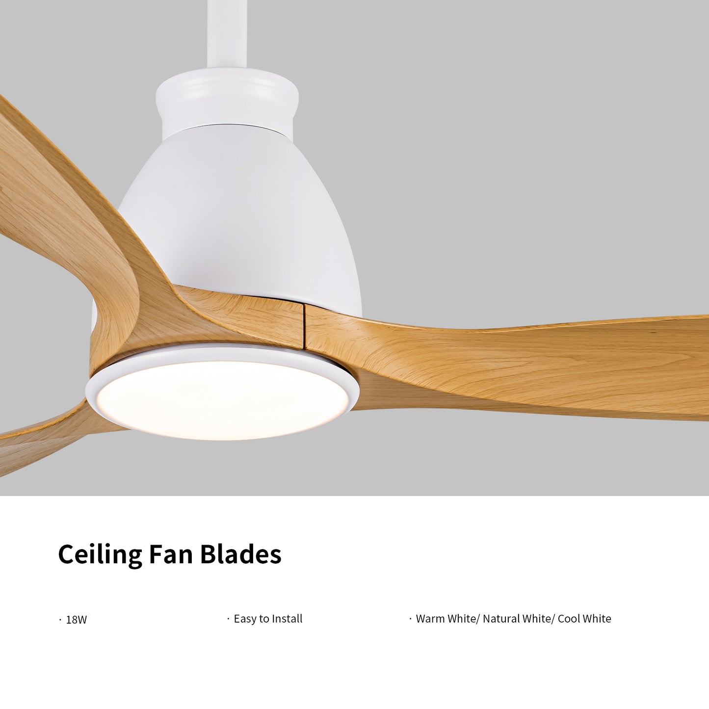 YUHAO 52 inch Indoor Ceiling Fan with Intergrated LED - Matte White with Antique Brown Wood Grain Blade