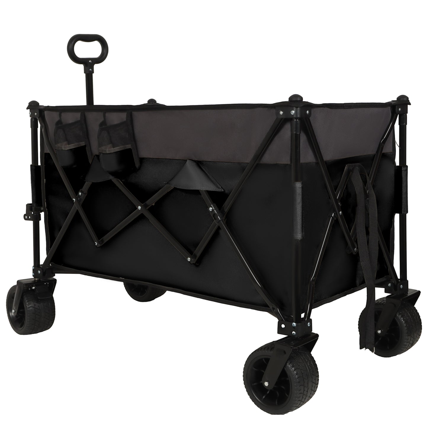 Extra Large 300L Tall Heavy-Duty Folding Wagon Cart with 480lbs Capacity – All-Terrain Wheels, Side Pockets, Brakes & Drink Holders for Camping, Beach, Sports, Gardening, Black- Gray