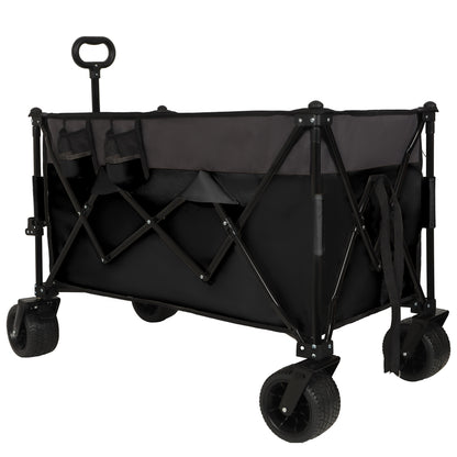 Extra Large 300L Tall Heavy-Duty Folding Wagon Cart with 480lbs Capacity – All-Terrain Wheels, Side Pockets, Brakes & Drink Holders for Camping, Beach, Sports, Gardening, Black- Gray