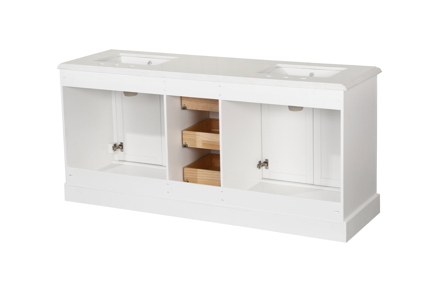 Combinación de lavabo de tocador con encimera de mármol, gabinete de lavabo de baño y tocadores de baño para decoración del hogar - Tocador blanco de 72 pulgadas completamente ensamblado con fregadero 23V02-72WH