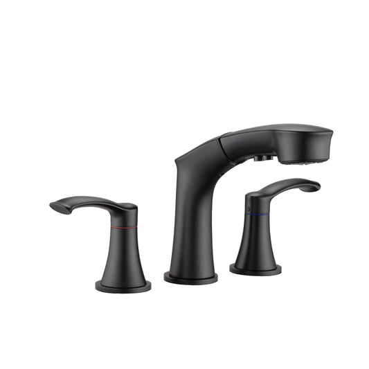 Widespread Pull Out Sprayer Bathroom Faucet, 2-handle Bathroom Sink Faucet