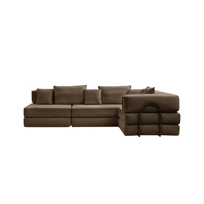 Oversized Upholstered Sectional Sofa Couch Set, Modular 118.2 ' L Shaped Floor Living Room Sofa Set With 6 Pillows, DIY Combination Sofa Couch for living rooms, apartments,bedrooms, Brown