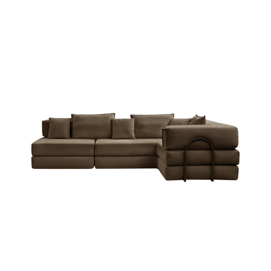 Oversized Upholstered Sectional Sofa Couch Set, Modular 118.2 ' L Shaped Floor Living Room Sofa Set With 6 Pillows, DIY Combination Sofa Couch for living rooms, apartments,bedrooms, Brown