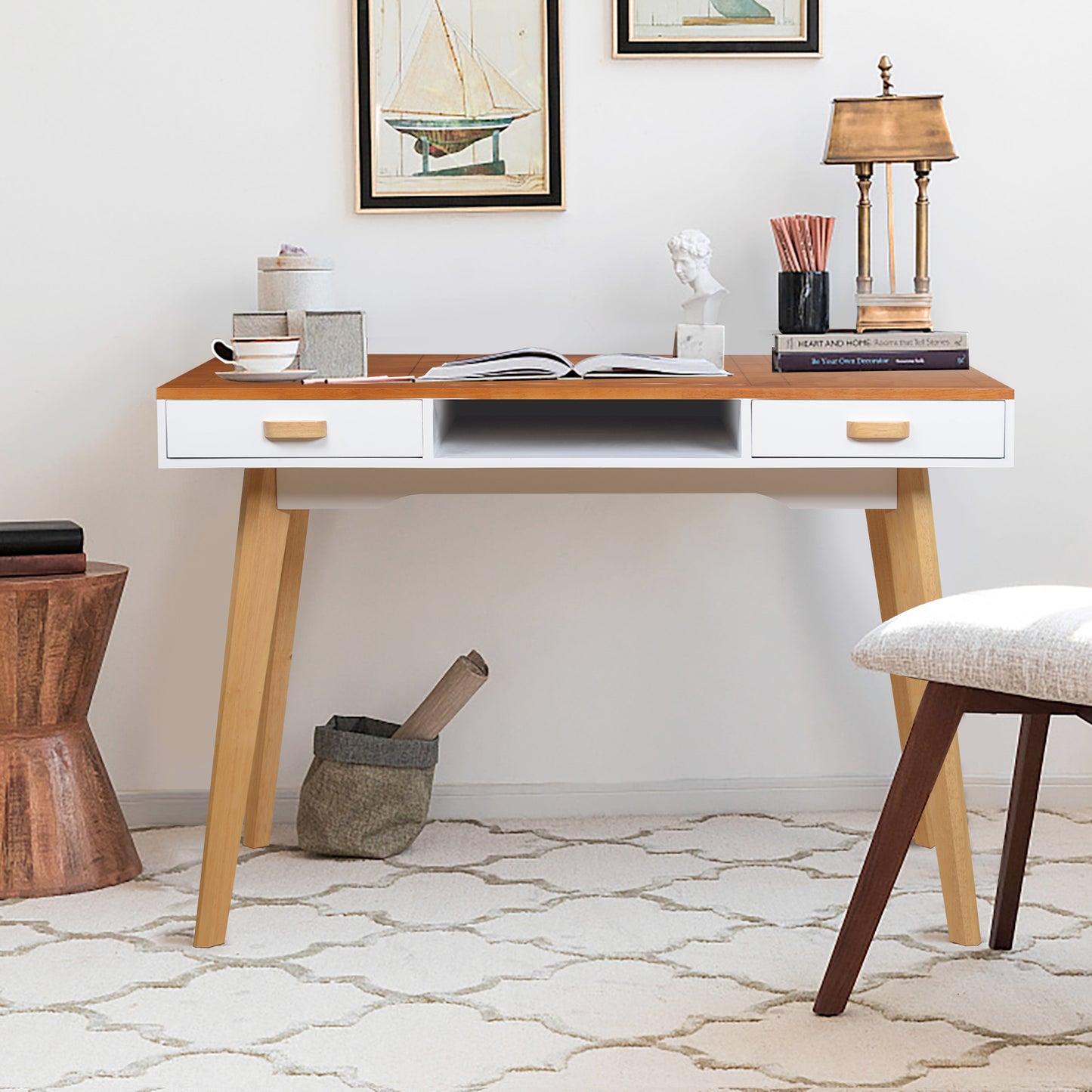 Mesa de madera del ordenador del escritorio del tocador del maquillaje del tocador del tocador con el panel superior de madera sólida