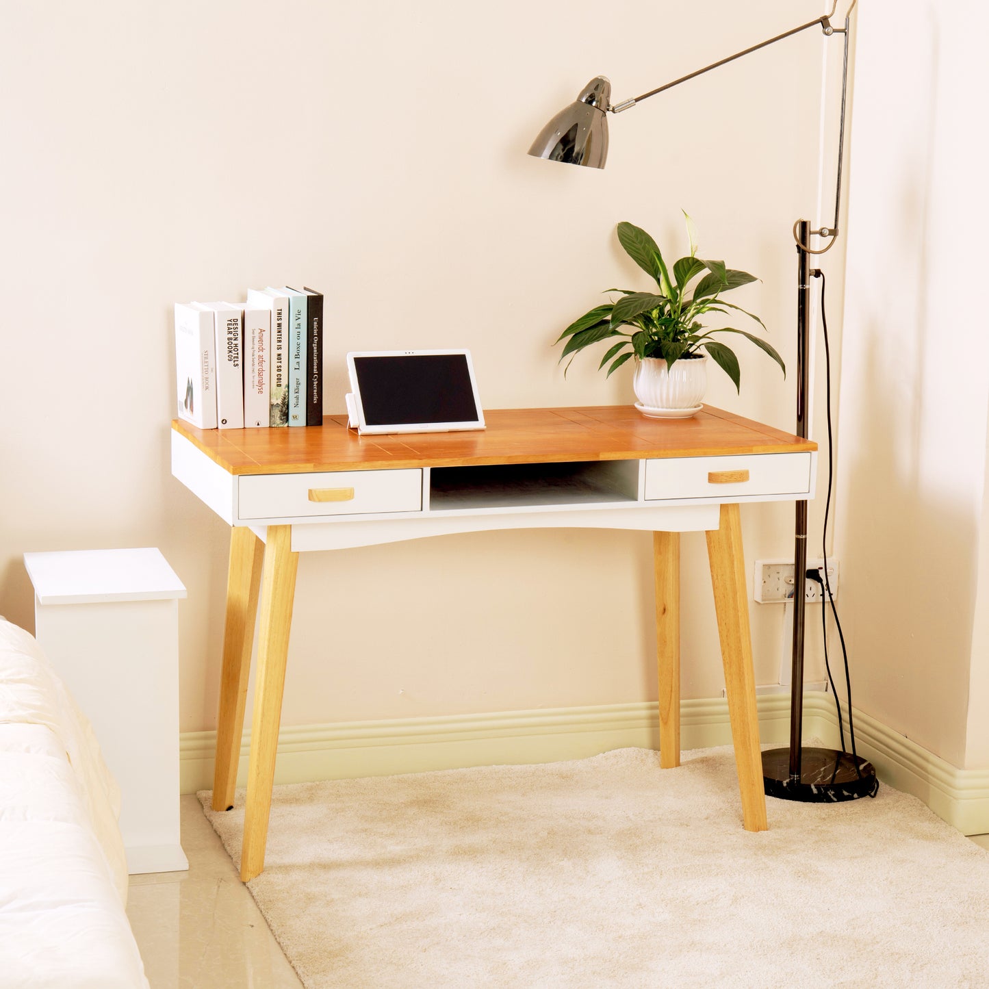 Mesa de madera del ordenador del escritorio del tocador del maquillaje del tocador del tocador con el panel superior de madera sólida