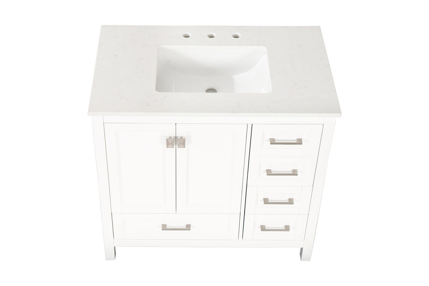 Combinación de lavabo de tocador con encimera de mármol, gabinete de lavabo de baño y tocadores de baño para decoración del hogar - Tocador blanco de 36 pulgadas totalmente ensamblado con fregadero 23V03-36WH