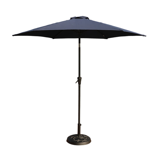 Outdoor Aluminum Patio Umbrella with Round Resin Base, Push Button Tilt, Crank Lift, Navy Blue, 8.8 Feet