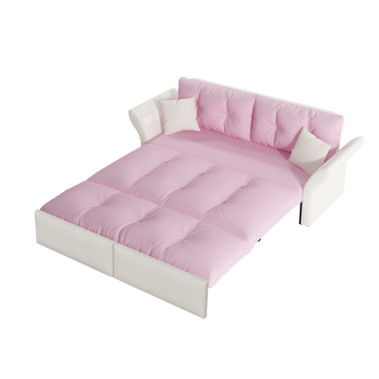 74.8 ' Queen Pull Out Sofa Bed, 3-in-1 Convertible Sleeper Tufted Sofa with 2 Soft Pillows, Multi-Functional Velvet Loveseat Bed, Pink