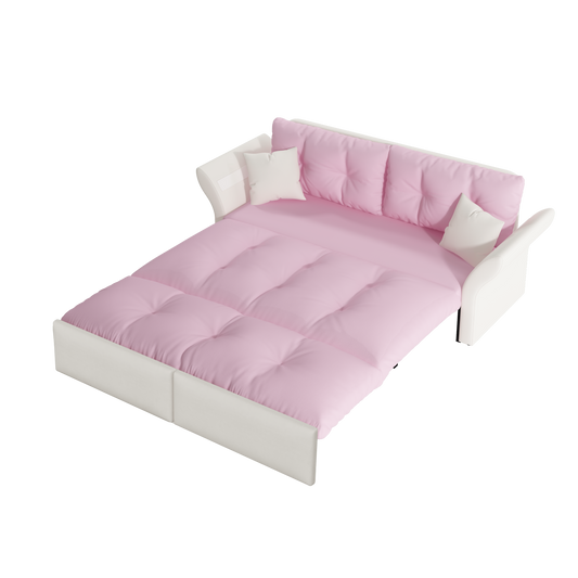 74.8 ' Queen Pull Out Sofa Bed, 3-in-1 Convertible Sleeper Tufted Sofa with 2 Soft Pillows, Multi-Functional Velvet Loveseat Bed, Pink