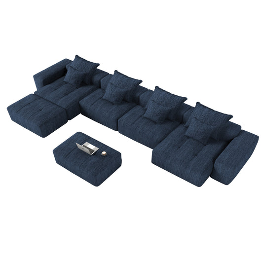 Modern Oversized Modular Sectional Sofa, Sparkling Chenille Fabric Soft Cushion Sofa with 8 Pillows, 8 PCS DIY Combination Tufted Sofa, No Assembly Required, BLUE