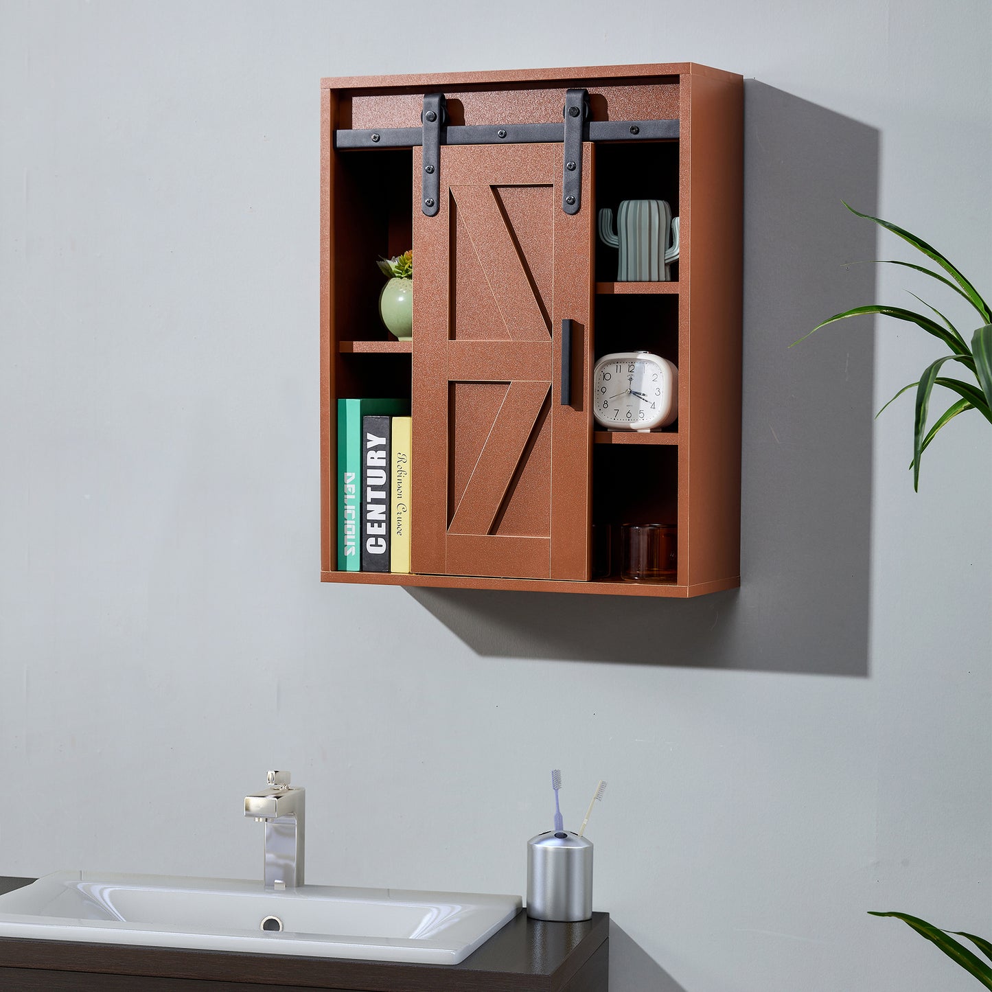 Gabinete de Almacenamiento de Pared de Madera, gabinete de Almacenamiento de baño de Inodoro de 5 Capas, gabinete Multifuncional con Puerta Ajustable, marrón Chocolate