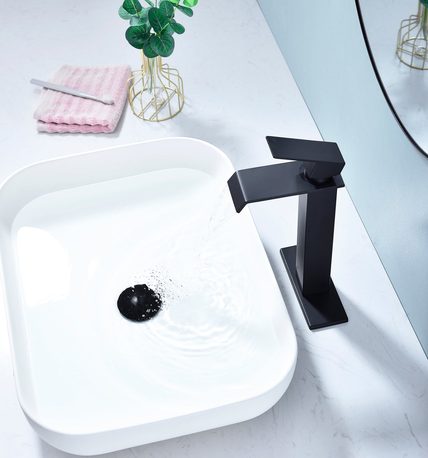 Waterfall Spout Bathroom Faucet,Single Handle Bathroom Vanity Sink Faucet