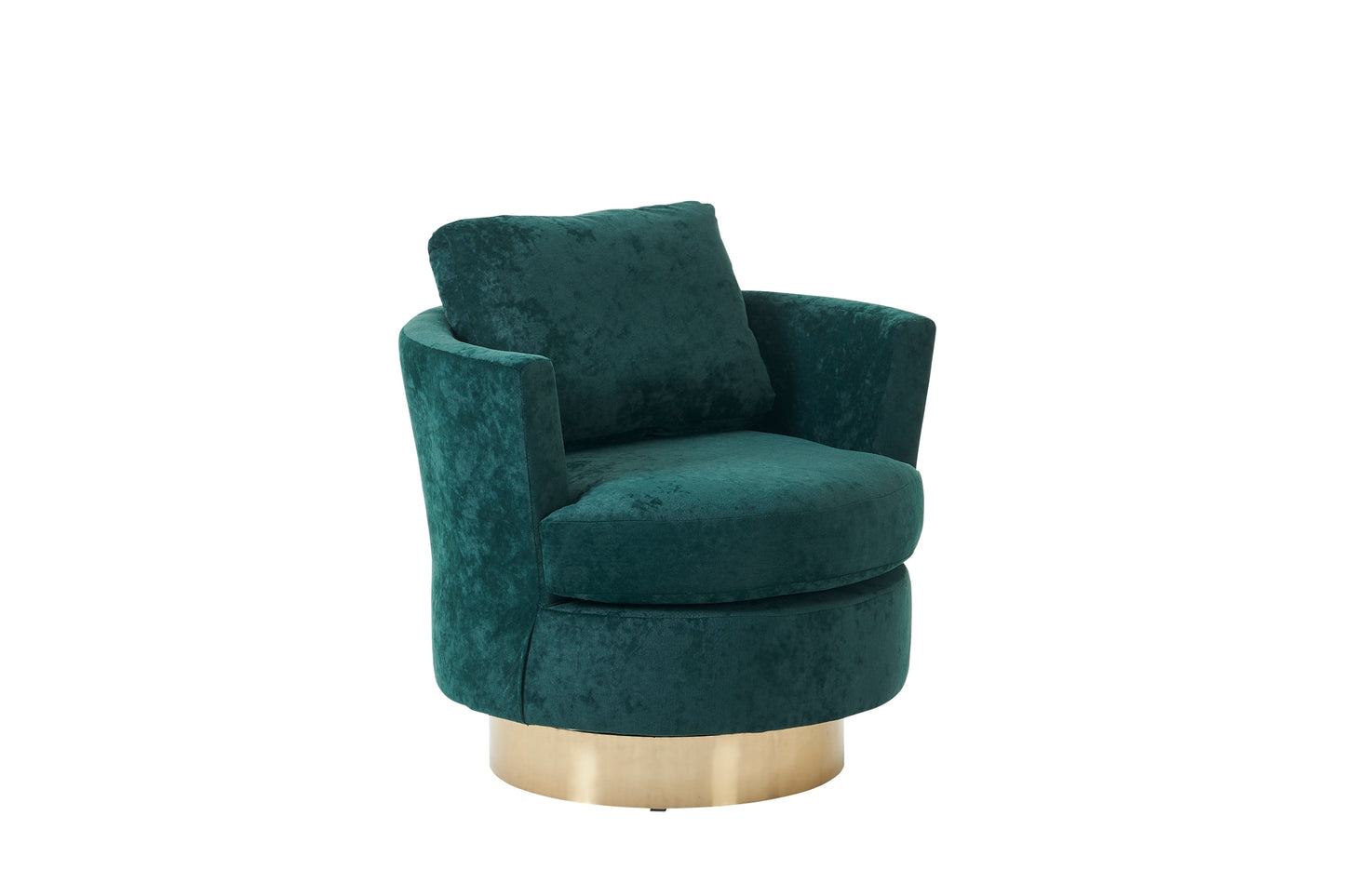 Velvet Swivel Barrel Chair, Swivel Accent Chairs Armchair for Living Room, Reading Chairs for Bedroom Comfy, Round Barrel Chairs with Gold Stainless Steel Base (Emerald)