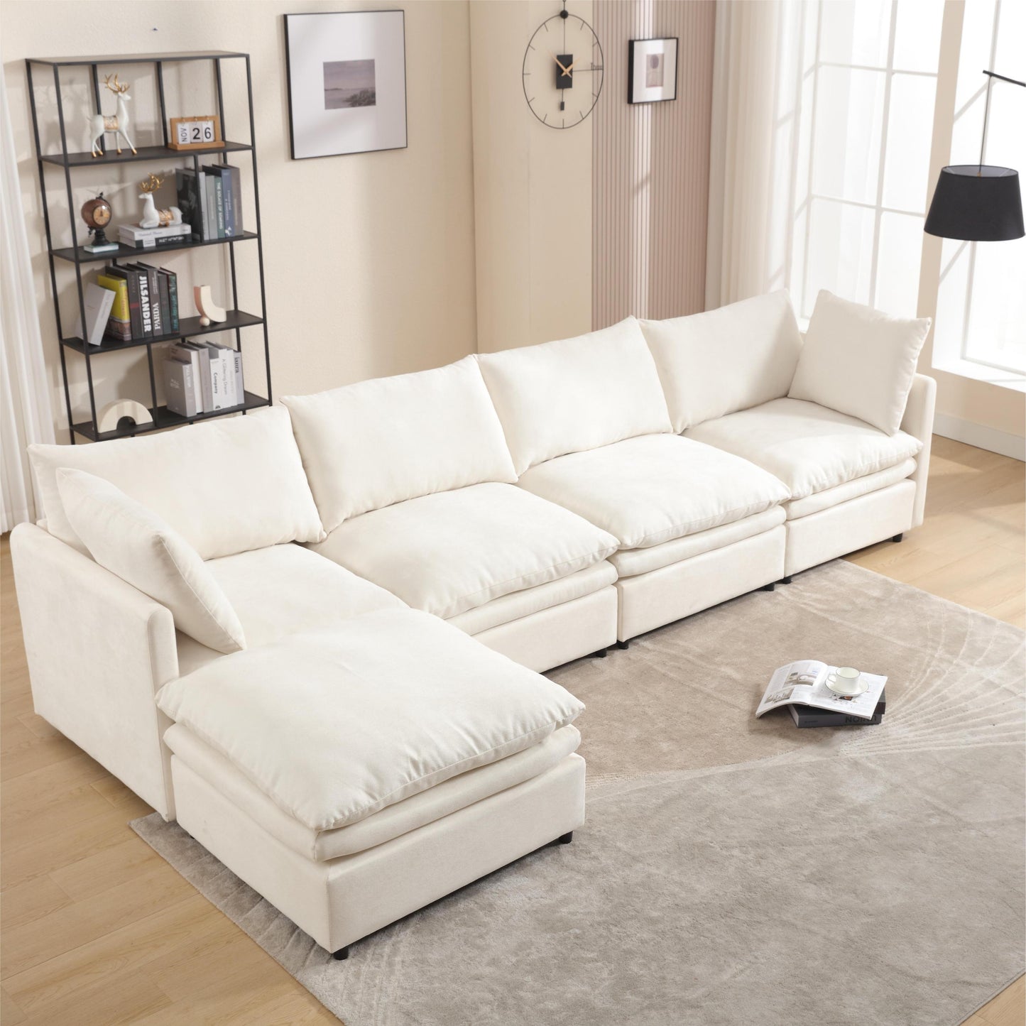 [VIDEO PROVIDED] Modern U-shaped Sectional Sofa ,5-seat Upholstered  Sofa Furniture,Sleeper Sofa Couch with Chaise Lounge for Living Room,Apartment,Beige, Polyester