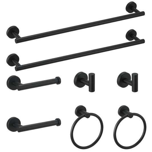 8-Pieces Black Bathroom Accessories Set, Stainless Steel Bathroom Hardware Set, Bath Towel Bar Set, Towel Racks for Bathroom Wall Mounted.