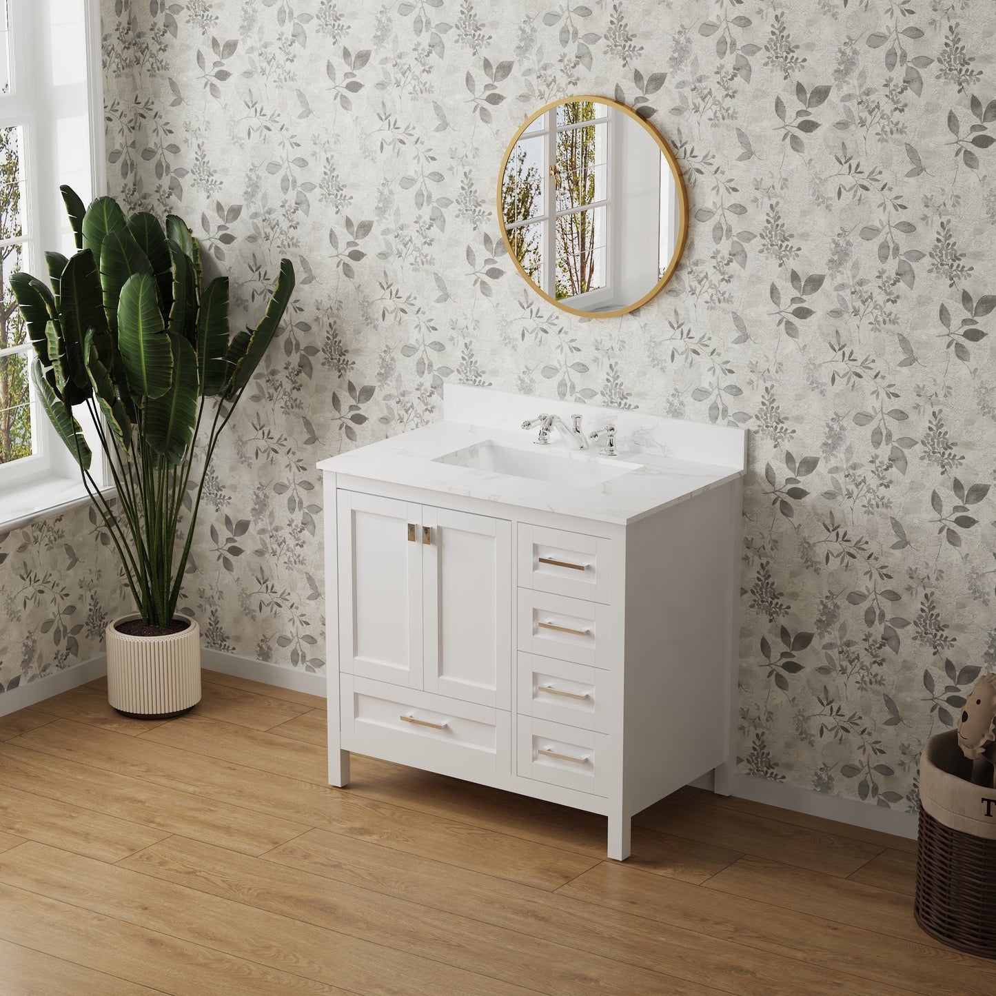 Combinación de lavabo de tocador con encimera de mármol, gabinete de lavabo de baño y tocadores de baño para decoración del hogar - Tocador blanco de 36 pulgadas totalmente ensamblado con fregadero 23V03-36WH