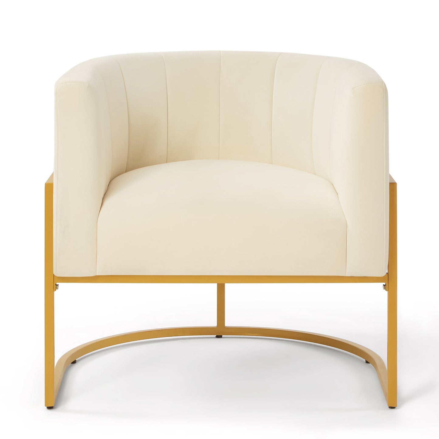 Upholstered Velvet Accent Chair with Golden Metal Stand,Mid-Century  Living Room Leisure Chair with Curve Backrest  -Cream