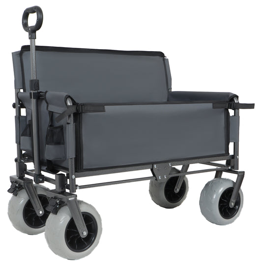 3-in-1 Folding Wagon with Bench Seat – 500lbs Capacity, 9'x4' Beach Tires for Camping & Beach, gray