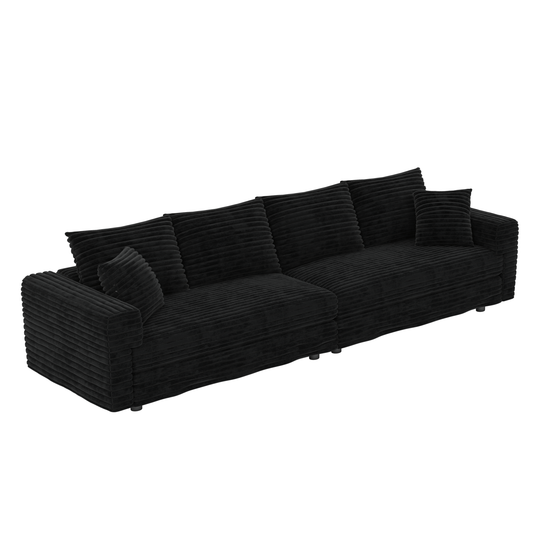 102.4 ' Plush Corduroy 4-Seat Sofa,Modern Comfy Upholstered Sofa Cloud Couch,Deep Seat Couches with Soft Pillows,Convertible Deep Seat Sofa Lounge Chair for Living Room Bedroom,Apartment,Office,Black