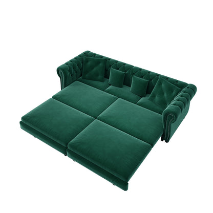 89 ' W 3-in-1 Pull-Out Sofa Bed, Convertible Sleeper Sofa Bed, King Size Sofa Bed, Chaise Lounge, Velvet Tthree Seater Sofa with Movable Ottoman, Tufted Design, Suitable for Living Rooms and Offices