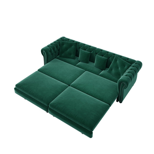 89 ' W 3-in-1 Pull-Out Sofa Bed, Convertible Sleeper Sofa Bed, King Size Sofa Bed, Chaise Lounge, Velvet Tthree Seater Sofa with Movable Ottoman, Tufted Design, Suitable for Living Rooms and Offices
