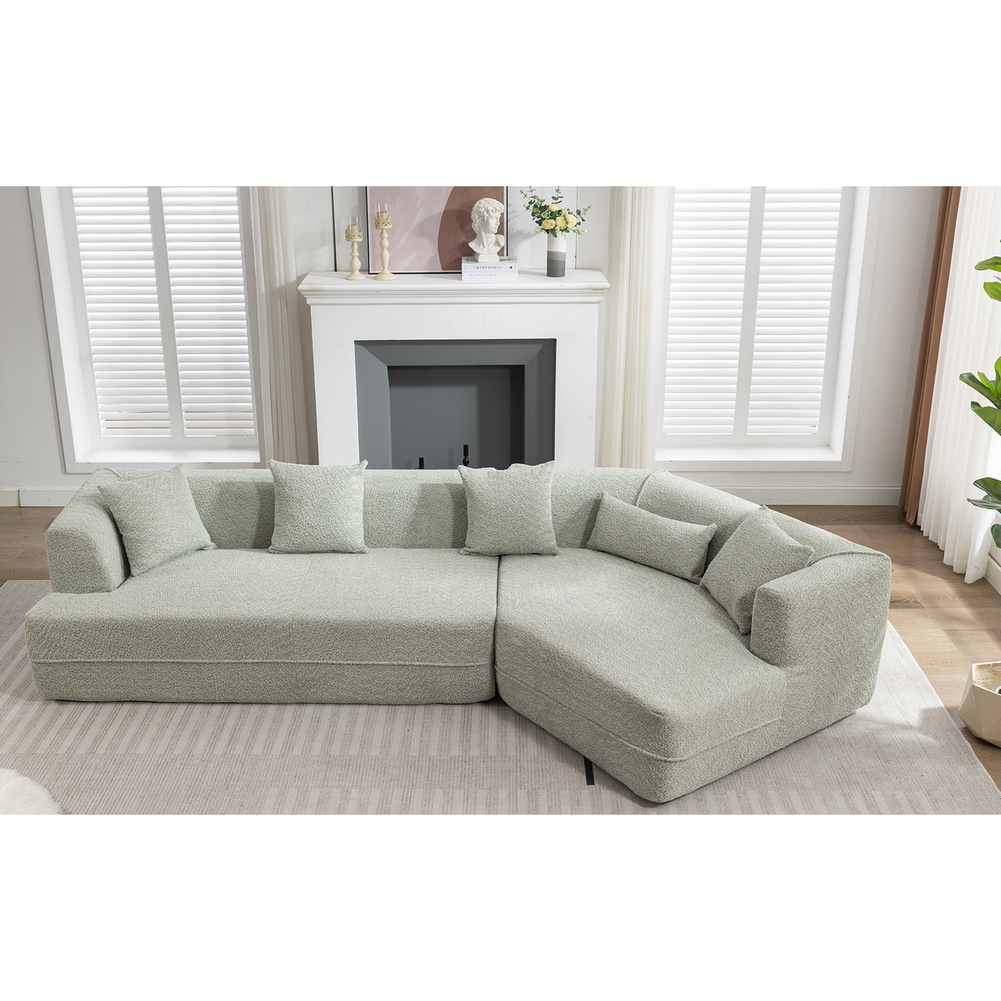 [VIDEO PROVIDED] Modular Living room sofa set, modern minimalist style sofa, salon upholstered sleeper sofa, 2 PC free combination, round fiber fabric, anti-wrinkle fabric, green