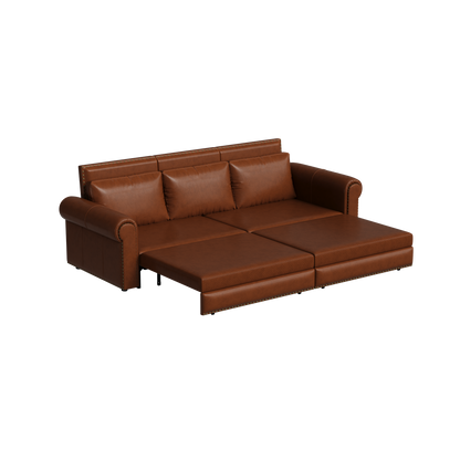 93.7 ' Pull Out Sofa Bed, 3-in-1 Faux Leather Convertible Sleeper Sofa with Nailhead Trim & Rolled Arm,Multi-Functional Sofa Bed for Living Room,Bedroom,Apartment,Office