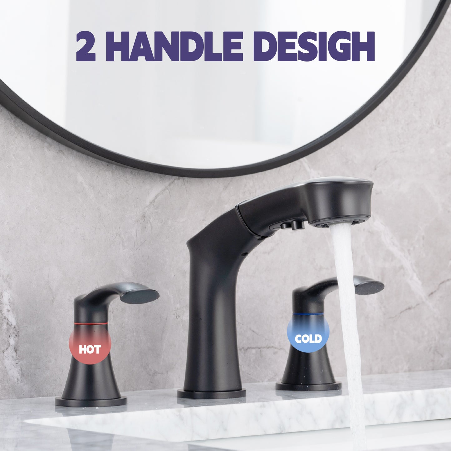 Widespread Pull Out Sprayer Bathroom Faucet, 2-handle Bathroom Sink Faucet