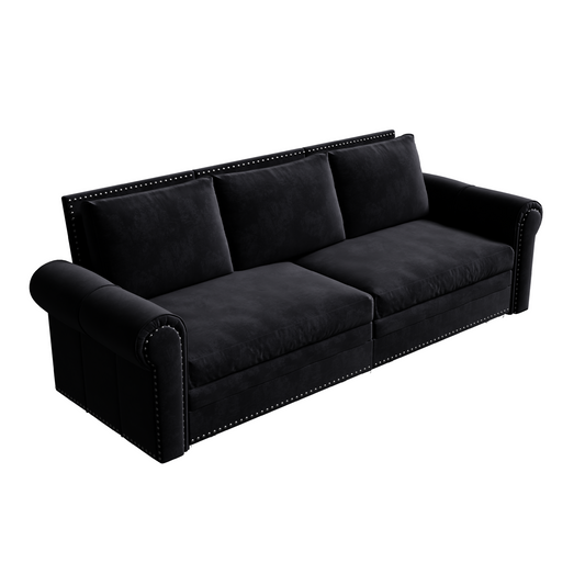 93.7 ' King Pull Out Sofa Bed, Chesterfield Sofa, 3-in-1 Velvet Convertible Sleeper Sofa with Nailhead Trim & Rolled Arm, Multi-Functional Sofa Bed for Living Room, Bedroom, Apartment, Office, Black