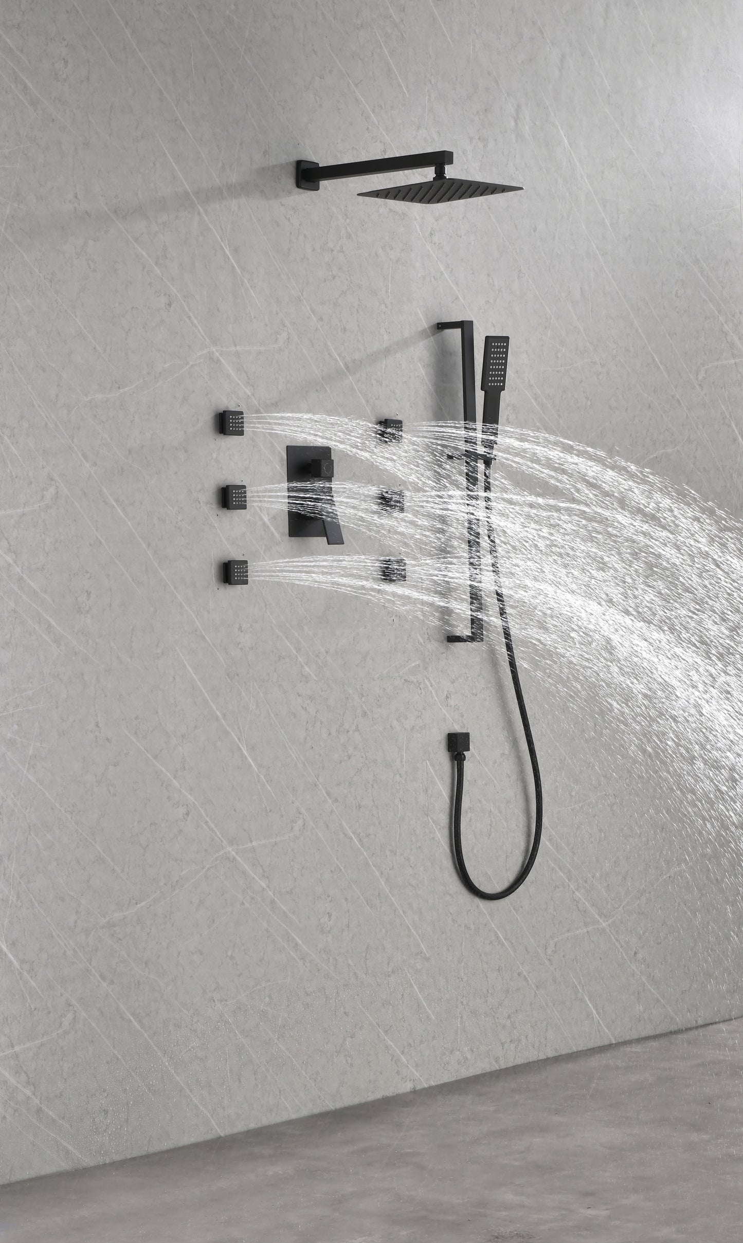 Wall Mounted Waterfall Rain Shower System With 3 Body Sprays & Handheld Shower