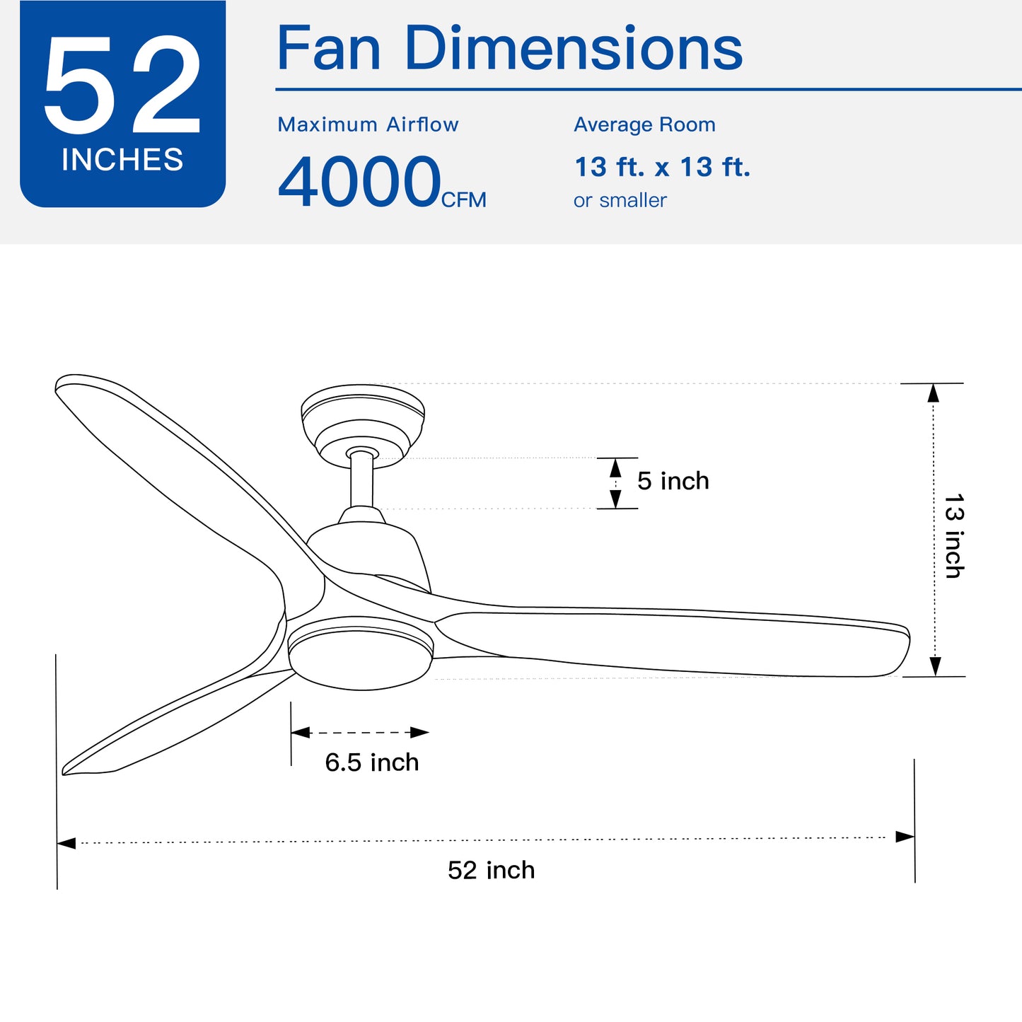 YUHAO Iluminación de ventilador de techo LED integrada de 52 pulgadas con control remoto