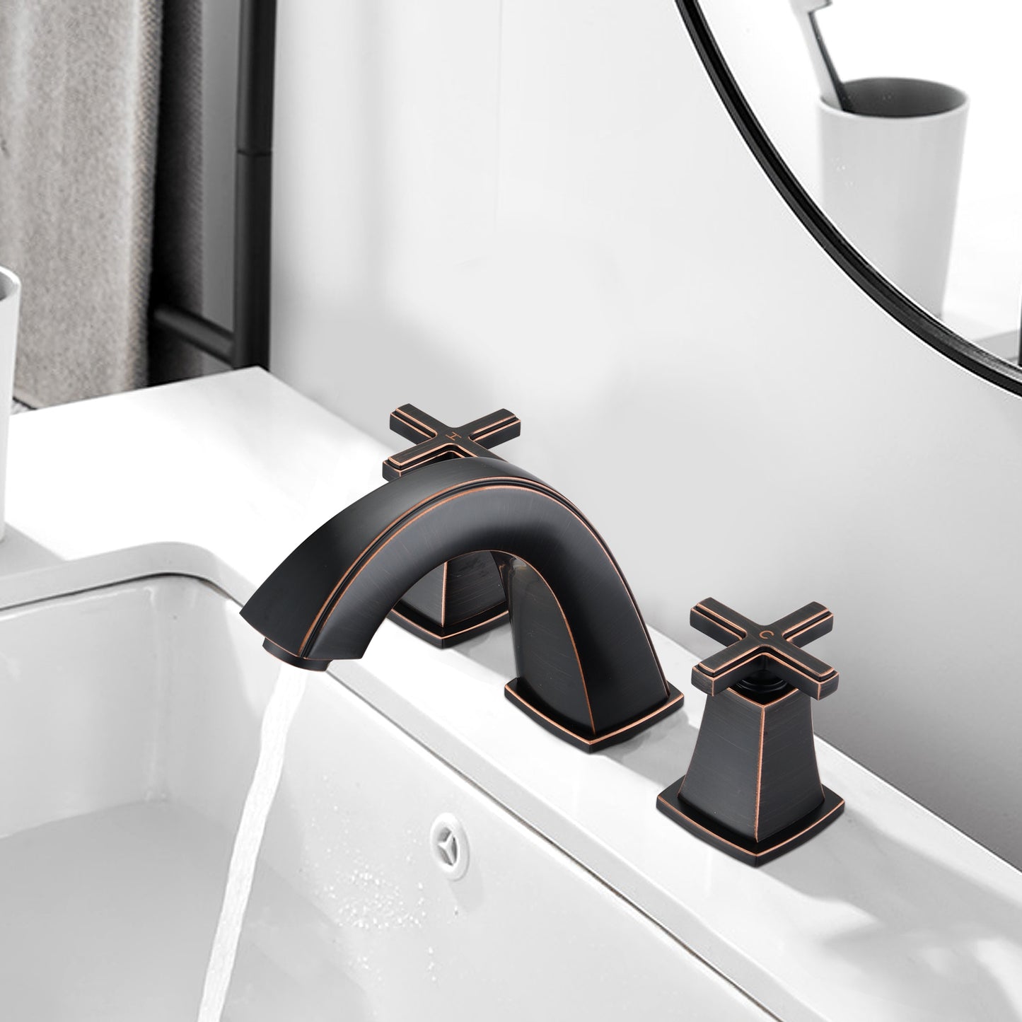 Widespread Bathroom Faucet 8 Inch 2 Handles with Drain Assembly, Oil-Rubbed Bronze