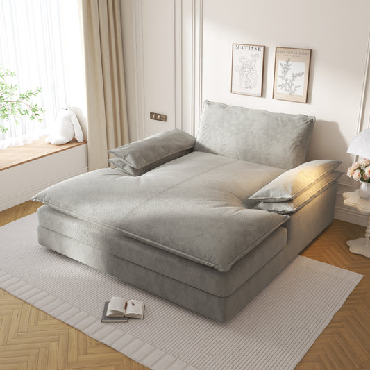 Modern Oversized Double Chaise Lounge Chair,Deep Seat Upholstered Reading Chair with Detachable Design,Chenille Lazy Sofa w/ Large Pillows & Wide Armrests,Suitable for Living Rooms, Apartments,Grey