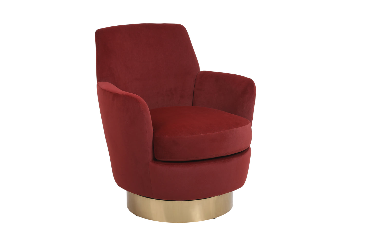 Silla de barril giratoria de terciopelo, sillas giratorias decorativas, sillón para sala de estar, sillas de lectura para dormitorio, cómodas, sillas de barril redondas con base de acero inoxidable dorado (rojo pardusco)