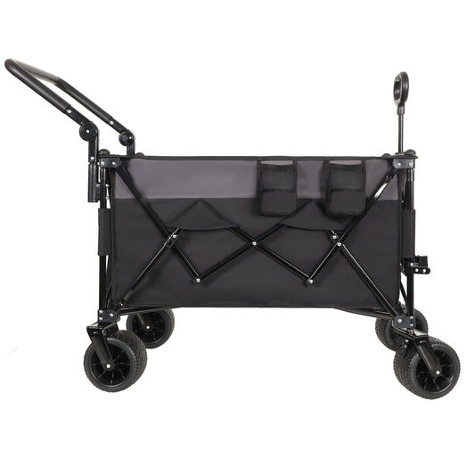 Multi-Functional Push-Pull Folding Wagon Cart with Rotating Handle & 360° All-Terrain Wheels – Heavy-Duty, Adjustable Design, Large Capacity for Transport, Groceries, and Outdoor Use, Black- Gray