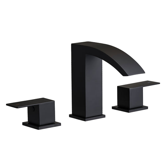 Bathroom Stainless Steel Faucets for Sink 3 Hole Matte Black 8 inch Widespread Bathroom Sink Faucet Double Lever Handle Faucet Bathroom Vanity Faucet Basin Mixer Tap Faucet with Hose