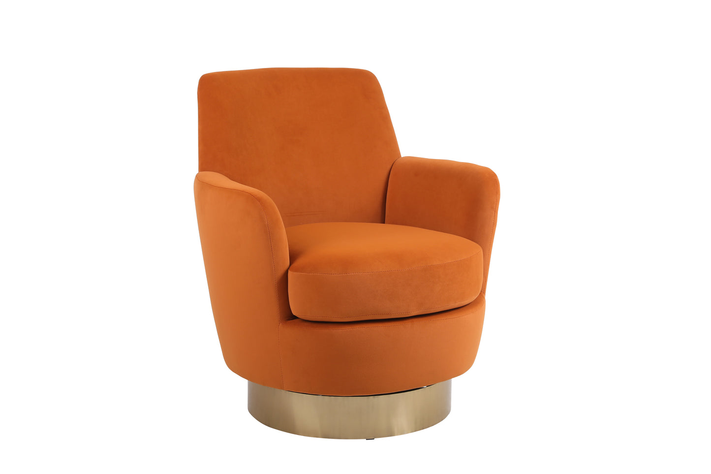 Velvet Swivel Barrel Chair, Swivel Accent Chairs Armchair for Living Room, Reading Chairs for Bedroom Comfy, Round Barrel Chairs with Gold Stainless Steel Base (Orange)