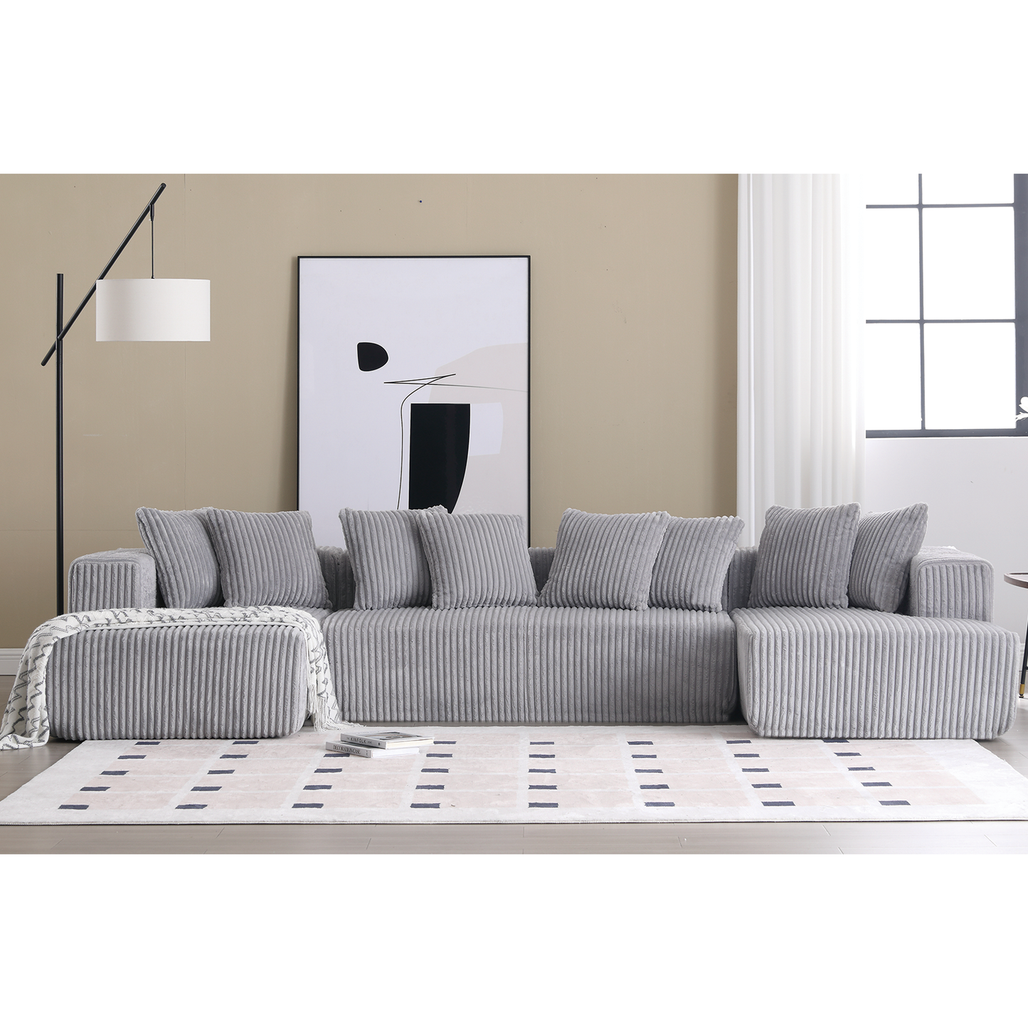 [NEW ARRIVED] [VIDEO PROVIDED]131'' Modular Sectional Couch, U-shaped sofa , Chaise Lounge, Striped fabric,Upholstered 4 Seater Couch for Living Room, Bedroom, Free Combination Sofa (Corduroy), Gray