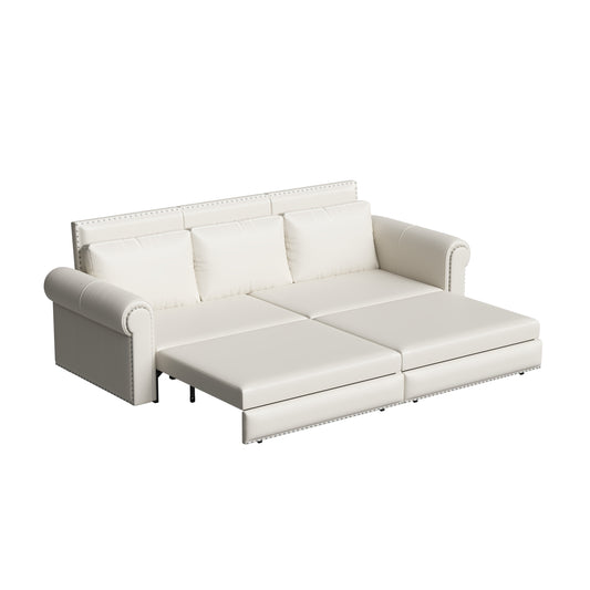 93.7 ' Pull Out Sofa Bed, 3-in-1 Faux Leather Convertible Sleeper Sofa with Nailhead Trim & Rolled Arm,Multi-Functional Sofa Bed for Living Room,Bedroom,Apartment,Office